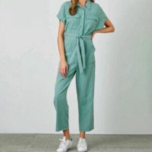 Universal Thread Linen Blend Teal Short Sleeve Pants Jumpsuit Woman Size 4